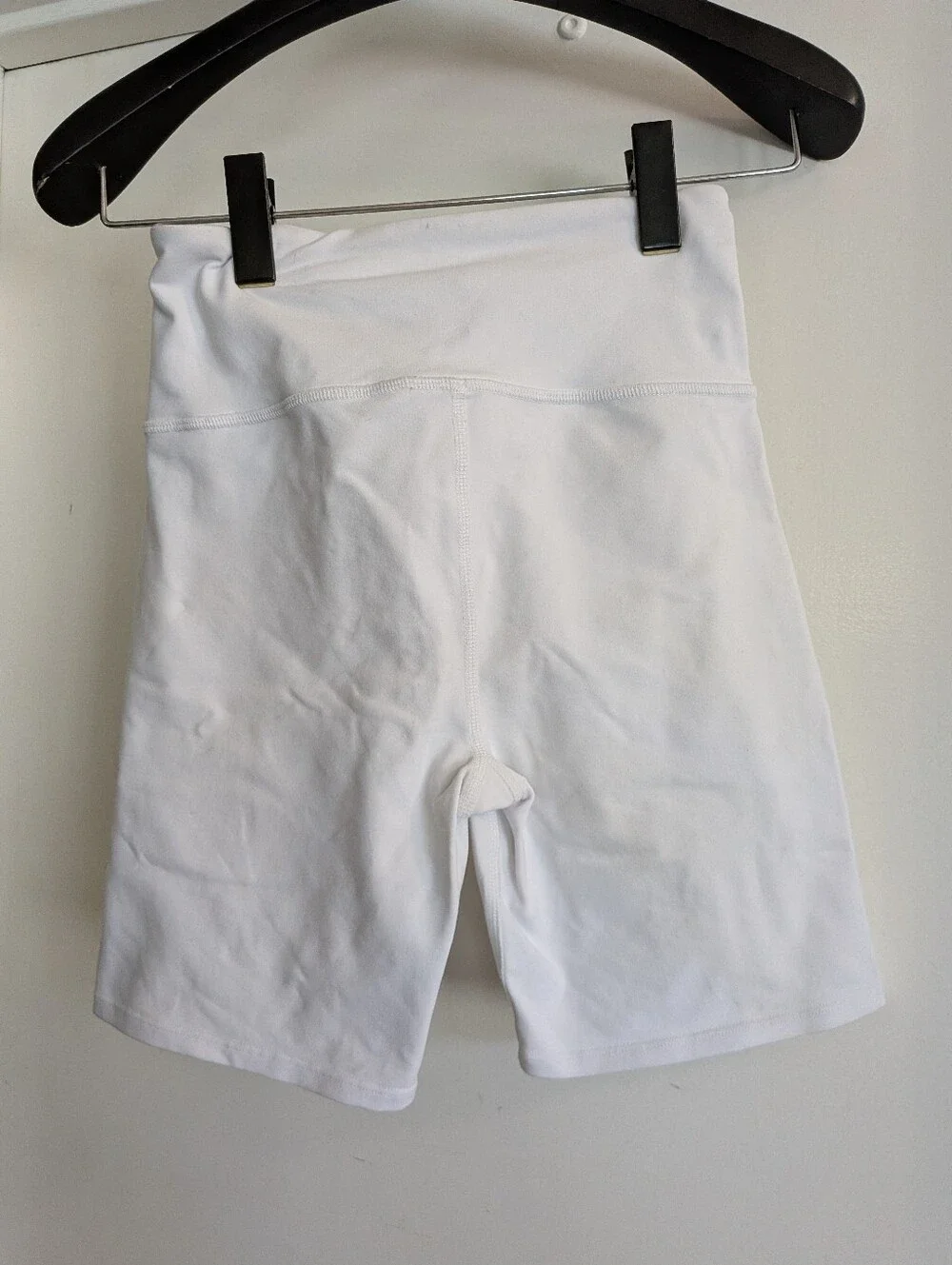 ALO Yoga Lace-Up High-Waist Bike Shorts in White with Black Logo